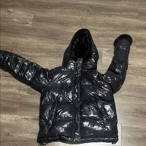 Shiny Black Puffer Jacket with Hood